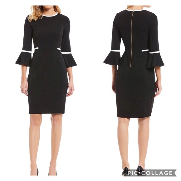 calvin klein bell sleeve sheath dress white
